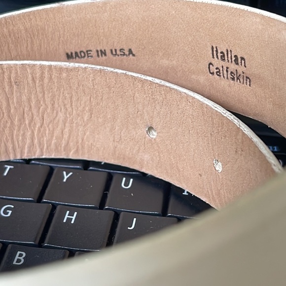 Italian Calfskin 365228 Cream Leather Belt Size: M - Picture 6 of 11